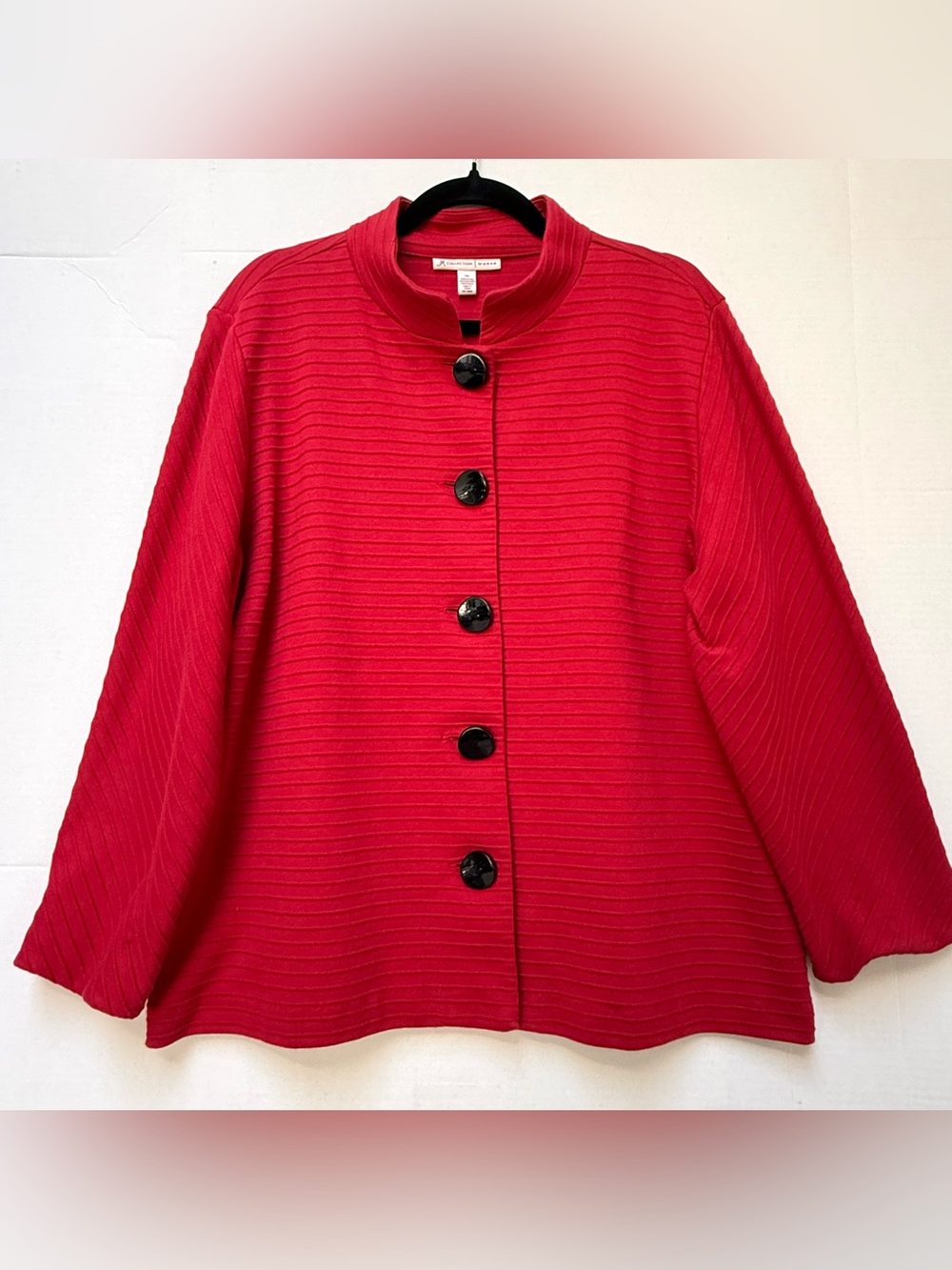 RED BLAZER RIBBED BUTTON FRONT JACKET SOFT HORIZONTAL RIBBED SIZE WOMAN 2X
